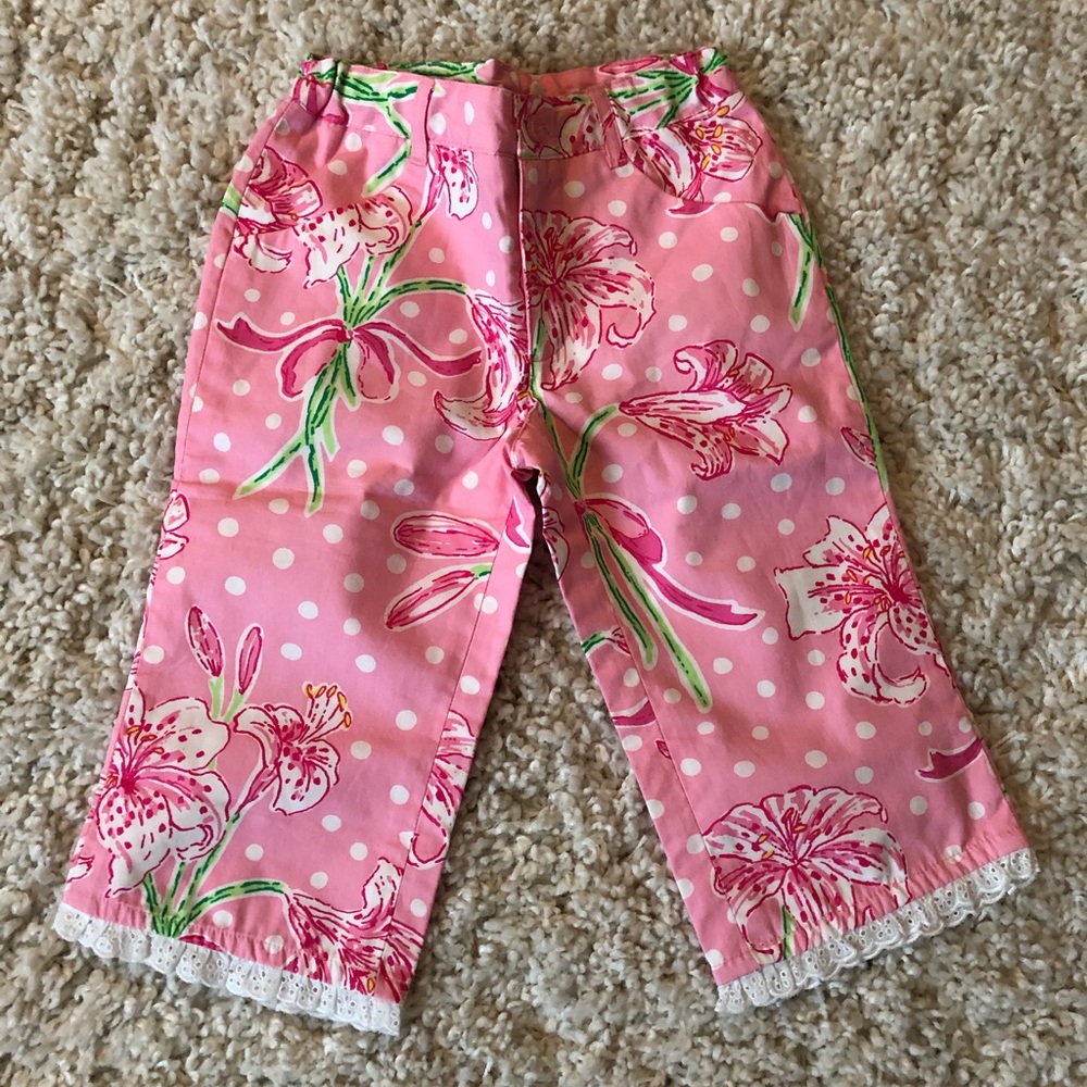 Lilly Pulitzer Pink Polka Dot Lilly floral print Girls Pants